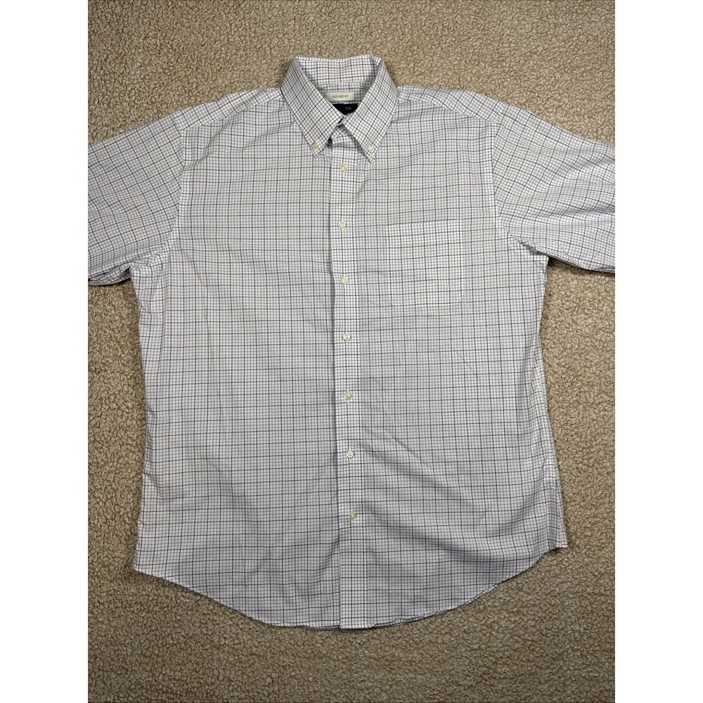 Jos A Bank Dress Shirt Mens 17 34/35 White Multi Check Tailored Fit Long Sleeve